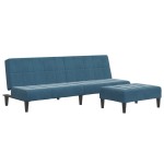 vidaXL Canapea extensibilă cu 2 locuri și taburet, albastru, catifea vidaXL Canapea extensibilă cu 2 locuri și taburet, albastru, catifea