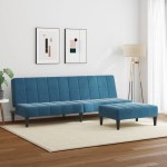 vidaXL Canapea extensibilă cu 2 locuri și taburet, albastru, catifea vidaXL Canapea extensibilă cu 2 locuri și taburet, albastru, catifea
