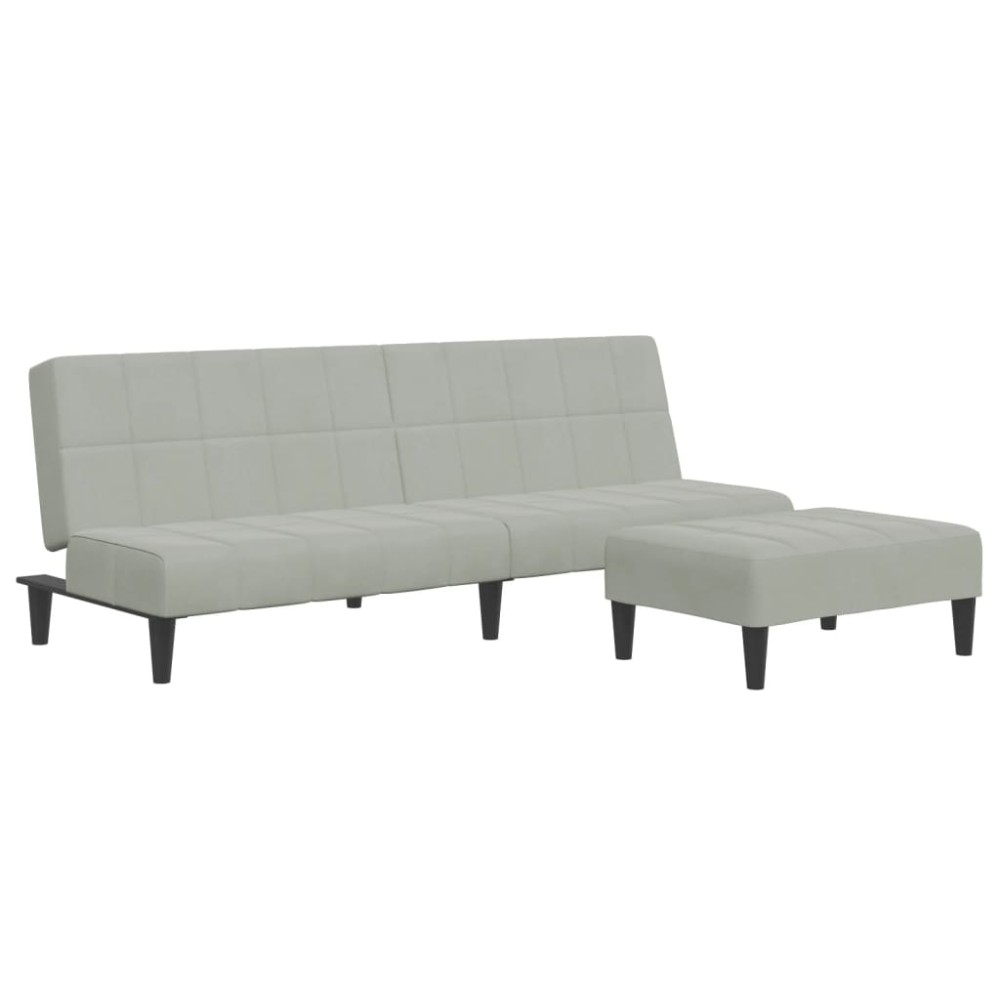vidaXL Canapea extensibilă cu taburet, 2 locuri, gri deschis, catifea