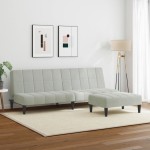 vidaXL Canapea extensibilă cu taburet, 2 locuri, gri deschis, catifea