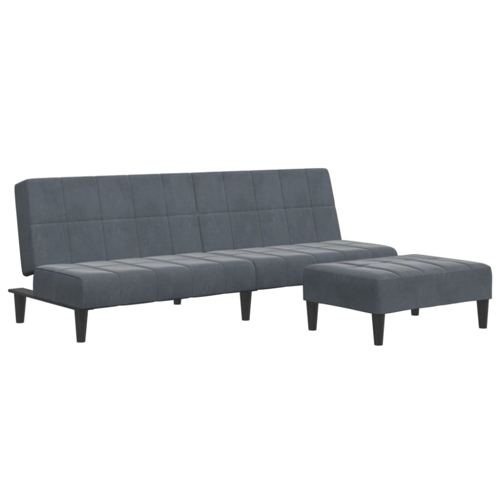 vidaXL Canapea extensibilă cu taburet, 2 locuri, gri închis, catifea