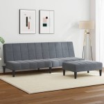 vidaXL Canapea extensibilă cu taburet, 2 locuri, gri închis, catifea