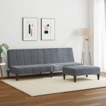 vidaXL Canapea extensibilă cu taburet, 2 locuri, gri închis, catifea