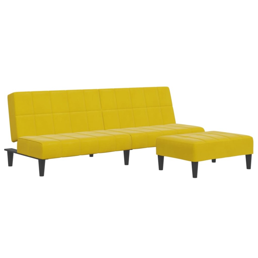 vidaXL Canapea extensibilă cu taburet, 2 locuri, galben, catifea