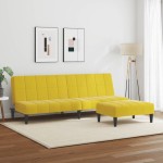 vidaXL Canapea extensibilă cu taburet, 2 locuri, galben, catifea