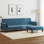 vidaXL Canapea extensibilă cu 2 locuri și taburet, albastru, catifea vidaXL Canapea extensibilă cu 2 locuri și taburet, albastru, catifea