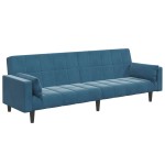 vidaXL Canapea extensibilă cu 2 locuri și taburet, albastru, catifea vidaXL Canapea extensibilă cu 2 locuri și taburet, albastru, catifea