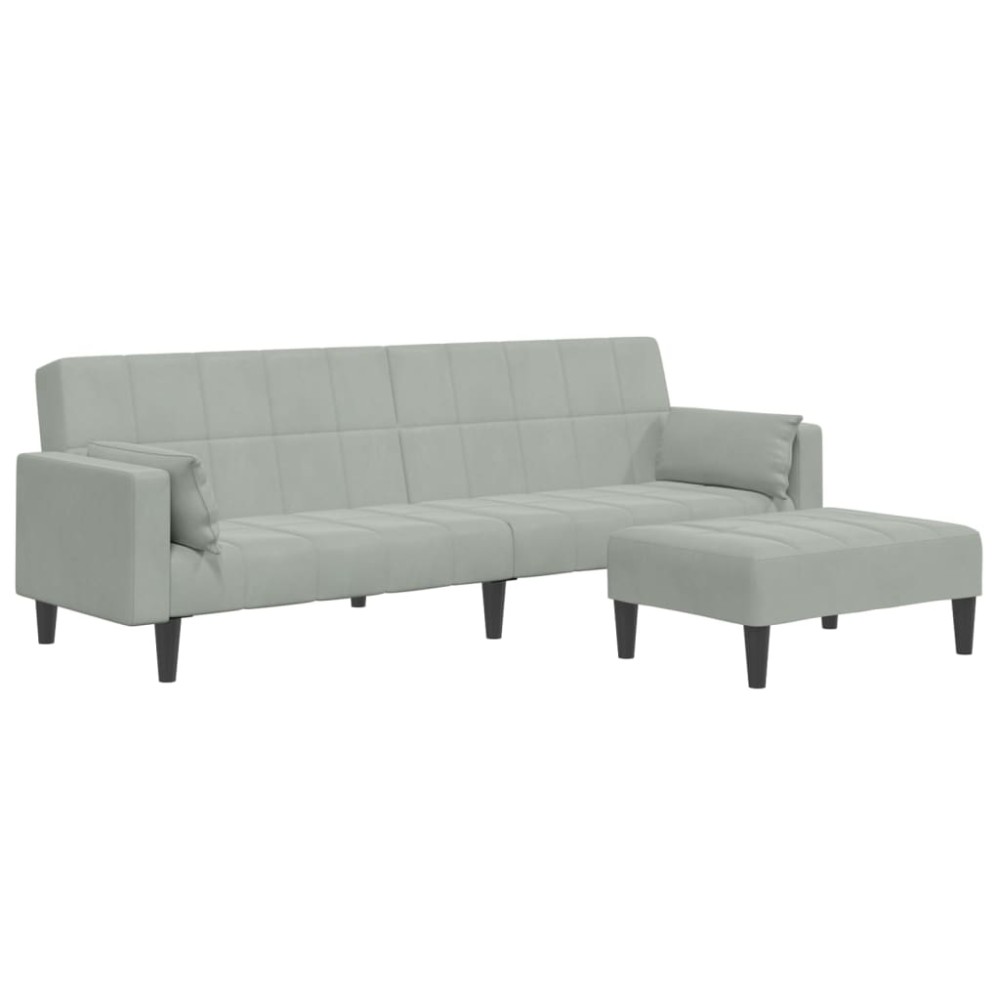 vidaXL Canapea extensibilă cu taburet, 2 locuri, gri deschis, catifea