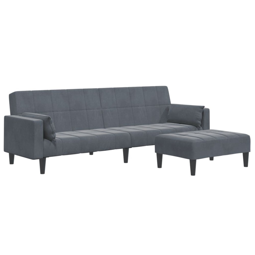 vidaXL Canapea extensibilă cu taburet, 2 locuri, gri închis, catifea