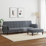 vidaXL Canapea extensibilă cu taburet, 2 locuri, gri închis, catifea