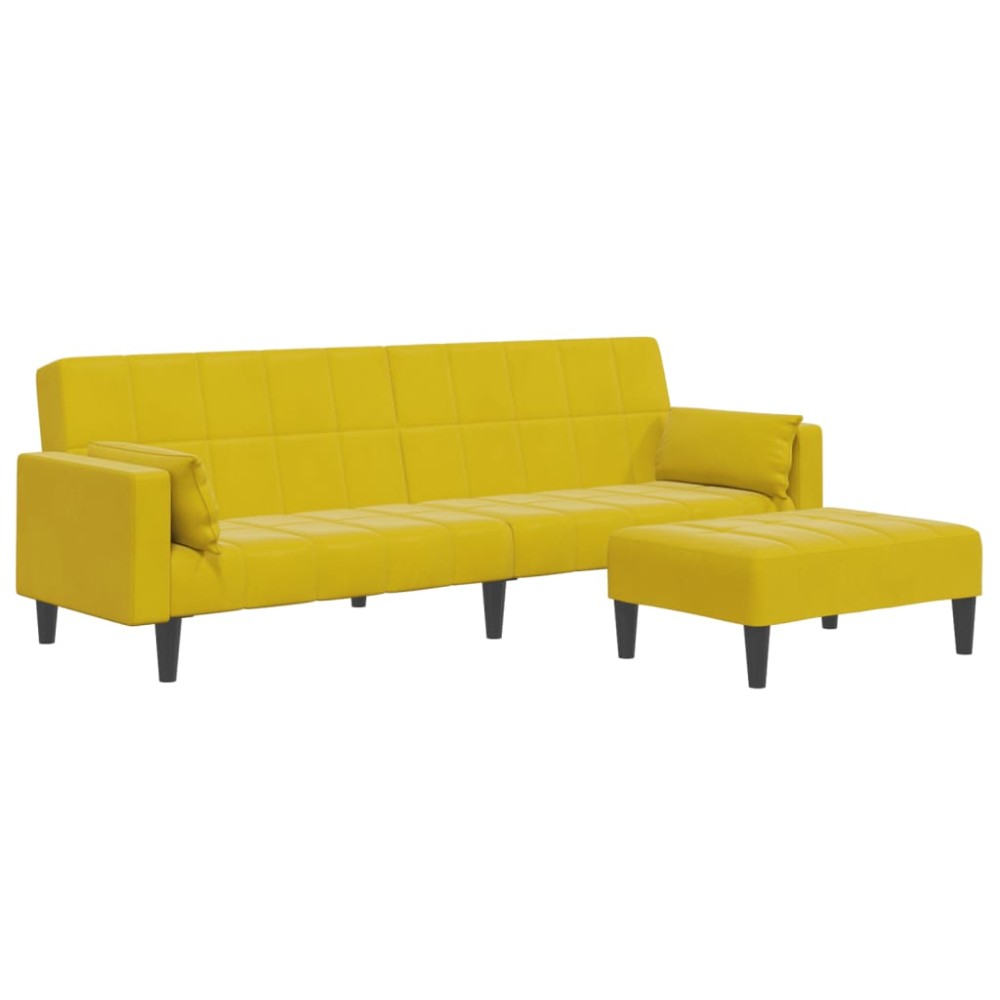 vidaXL Canapea extensibilă cu taburet, 2 locuri, galben, catifea