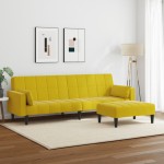 vidaXL Canapea extensibilă cu taburet, 2 locuri, galben, catifea