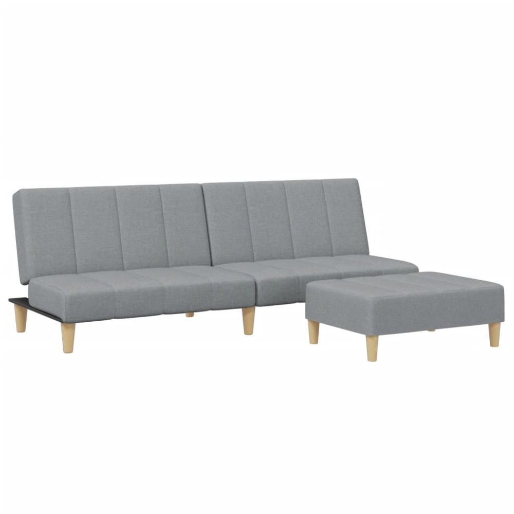 vidaXL Canapea extensibilă cu taburet, 2 locuri, gri deschis, textil