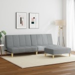 vidaXL Canapea extensibilă cu taburet, 2 locuri, gri deschis, textil