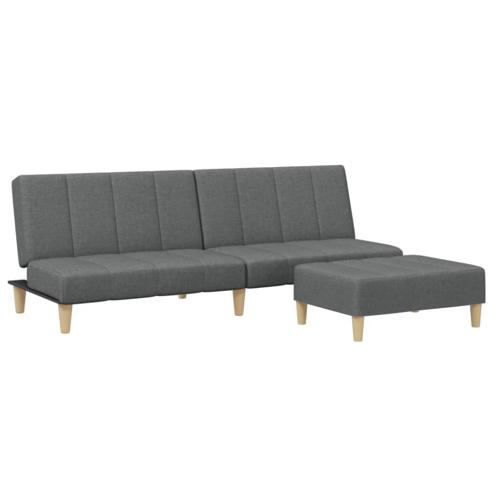 vidaXL Canapea extensibilă cu taburet, 2 locuri, gri închis, textil