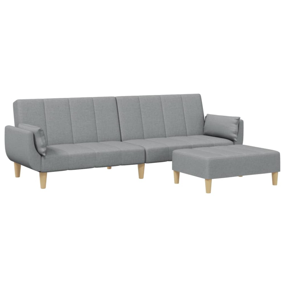 vidaXL Canapea extensibilă cu taburet, 2 locuri, gri deschis, textil