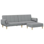 vidaXL Canapea extensibilă cu taburet, 2 locuri, gri deschis, textil