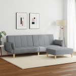 vidaXL Canapea extensibilă cu taburet, 2 locuri, gri deschis, textil