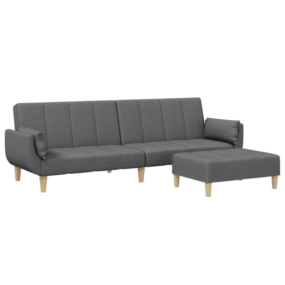vidaXL Canapea extensibilă cu taburet, 2 locuri, gri închis, textil