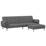 vidaXL Canapea extensibilă cu taburet, 2 locuri, gri închis, textil