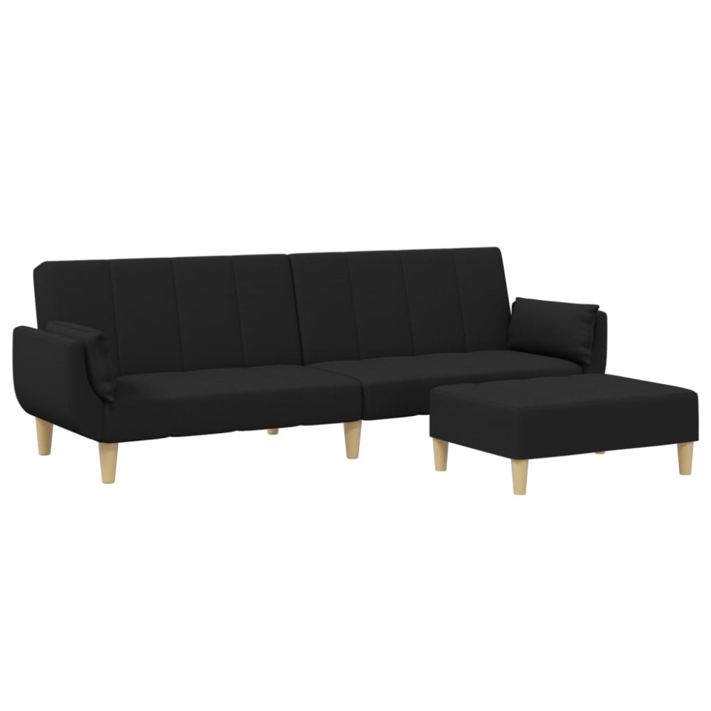 vidaXL Canapea extensibilă cu taburet, 2 locuri, negru, textil