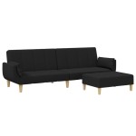 vidaXL Canapea extensibilă cu taburet, 2 locuri, negru, textil vidaXL Canapea extensibilă cu taburet, 2 locuri, negru, textil