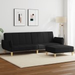 vidaXL Canapea extensibilă cu taburet, 2 locuri, negru, textil vidaXL Canapea extensibilă cu taburet, 2 locuri, negru, textil