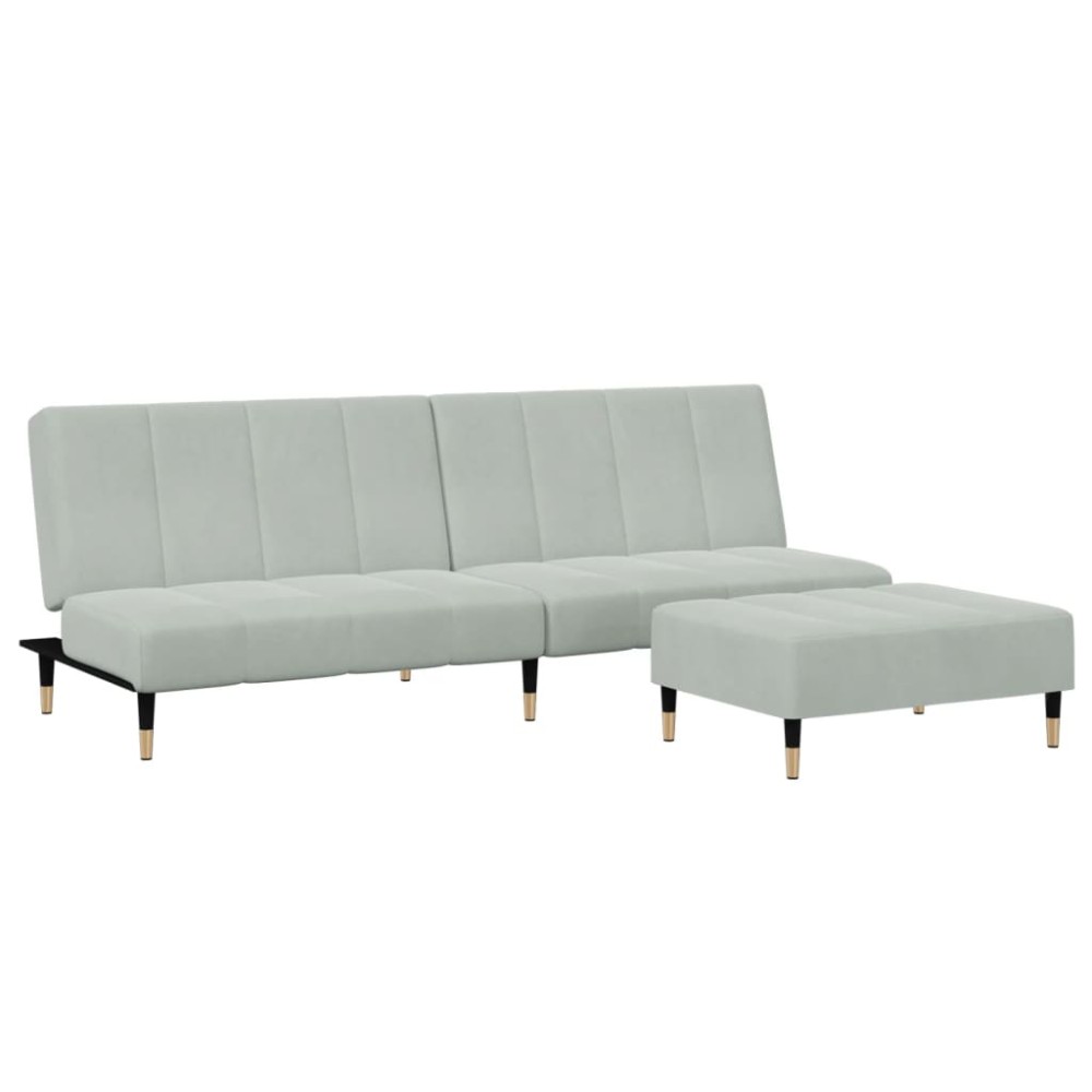 vidaXL Canapea extensibilă cu taburet, 2 locuri, gri deschis, catifea
