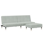 vidaXL Canapea extensibilă cu taburet, 2 locuri, gri deschis, catifea