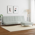 vidaXL Canapea extensibilă cu taburet, 2 locuri, gri deschis, catifea
