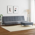 vidaXL Canapea extensibilă cu taburet, 2 locuri, gri închis, catifea vidaXL Canapea extensibilă cu taburet, 2 locuri, gri închis, catifea