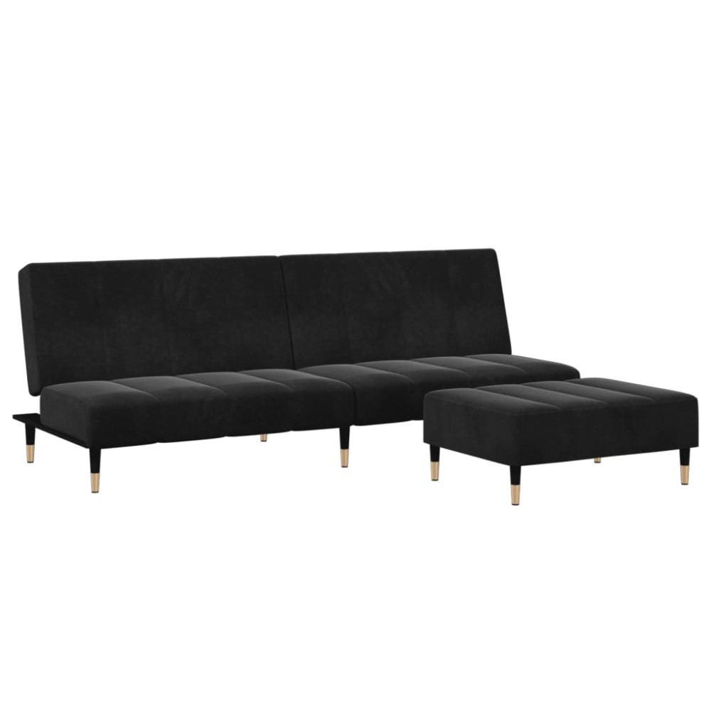 vidaXL Canapea extensibilă cu taburet, 2 locuri, negru, catifea