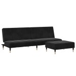 vidaXL Canapea extensibilă cu taburet, 2 locuri, negru, catifea vidaXL Canapea extensibilă cu taburet, 2 locuri, negru, catifea