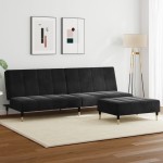 vidaXL Canapea extensibilă cu taburet, 2 locuri, negru, catifea vidaXL Canapea extensibilă cu taburet, 2 locuri, negru, catifea