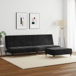 vidaXL Canapea extensibilă cu taburet, 2 locuri, negru, catifea vidaXL Canapea extensibilă cu taburet, 2 locuri, negru, catifea