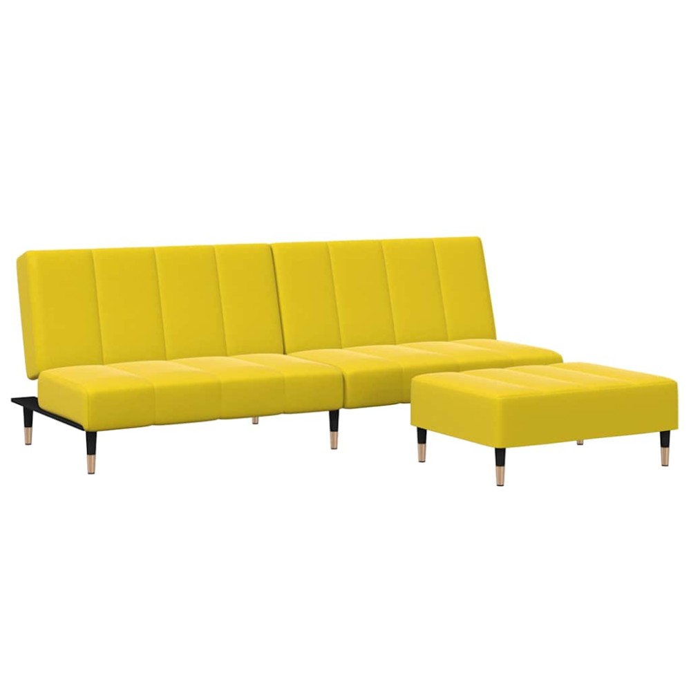vidaXL Canapea extensibilă cu taburet, 2 locuri, galben, catifea