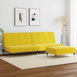 vidaXL Canapea extensibilă cu taburet, 2 locuri, galben, catifea