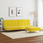 vidaXL Canapea extensibilă cu taburet, 2 locuri, galben, catifea