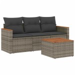 vidaXL Set canapea de grădină cu perne, 4 piese, gri, poliratan
