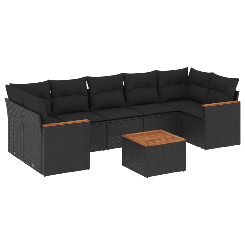 vidaXL Set mobilier de grădină cu perne, 8 piese, negru, poliratan