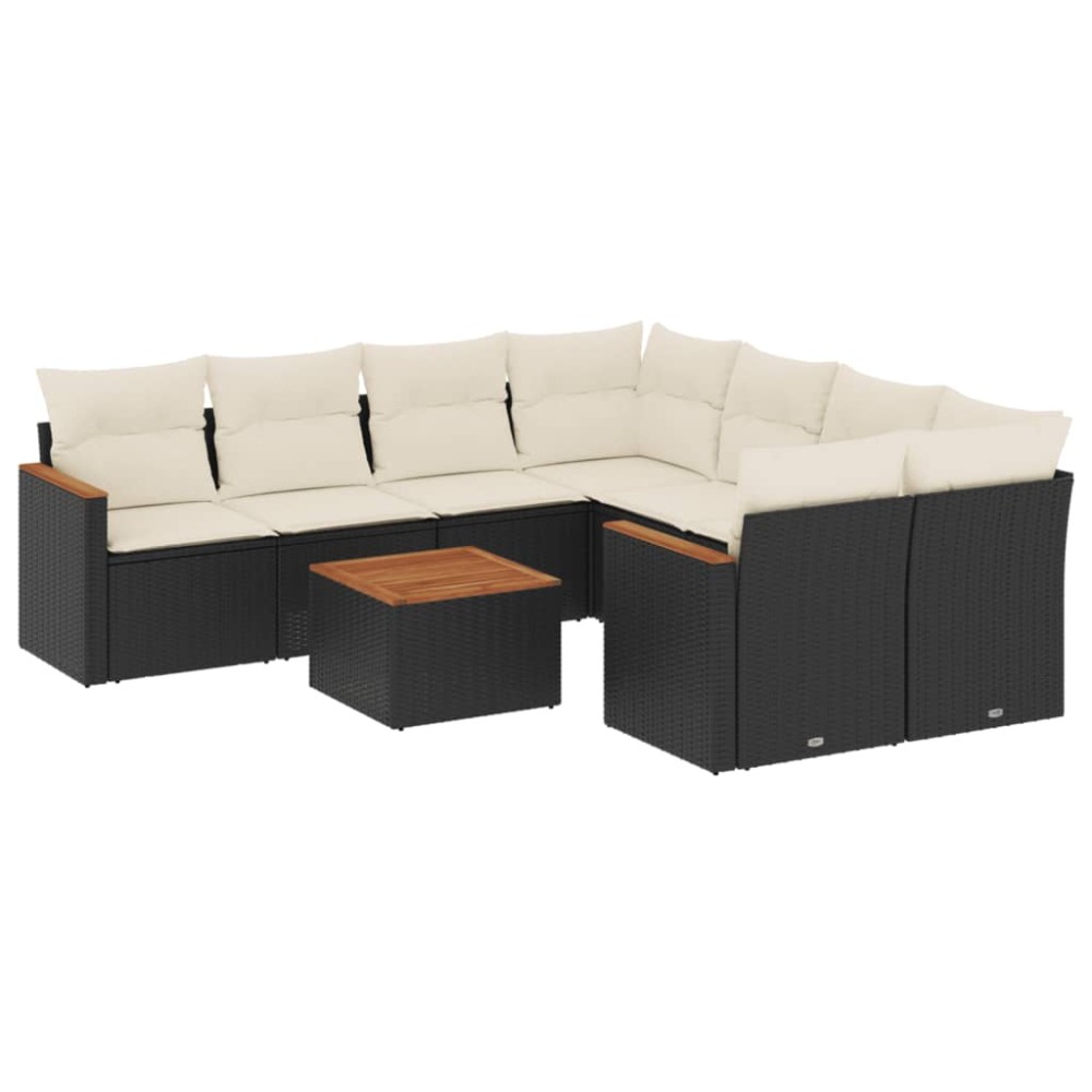vidaXL Set mobilier de grădină cu perne, 9 piese, negru, poliratan
