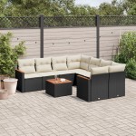 vidaXL Set mobilier de grădină cu perne, 9 piese, negru, poliratan vidaXL Set mobilier de grădină cu perne, 9 piese, negru, poliratan