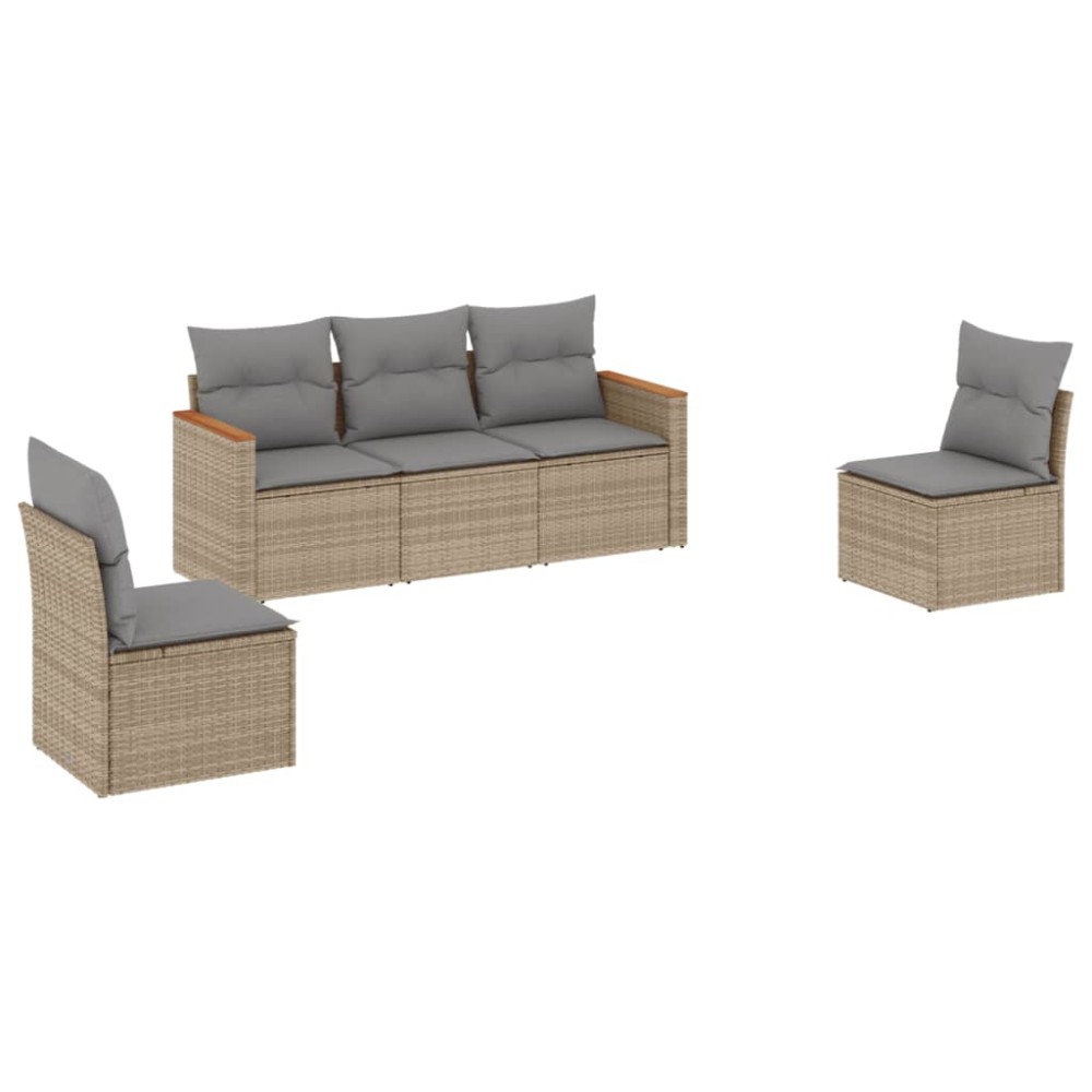 vidaXL Set canapele de grădină cu perne, 5 piese, bej, poliratan