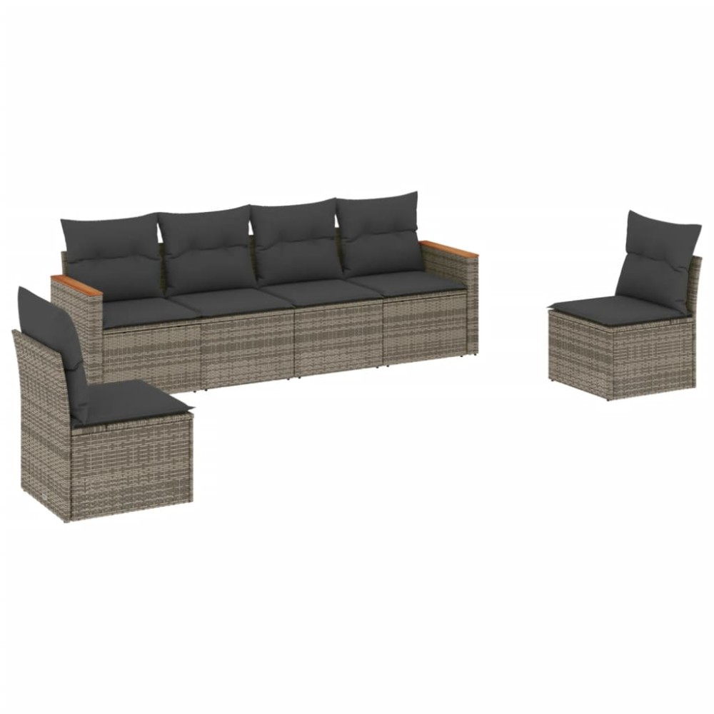 vidaXL Set mobilier grădină cu perne, 6 piese, gri, poliratan