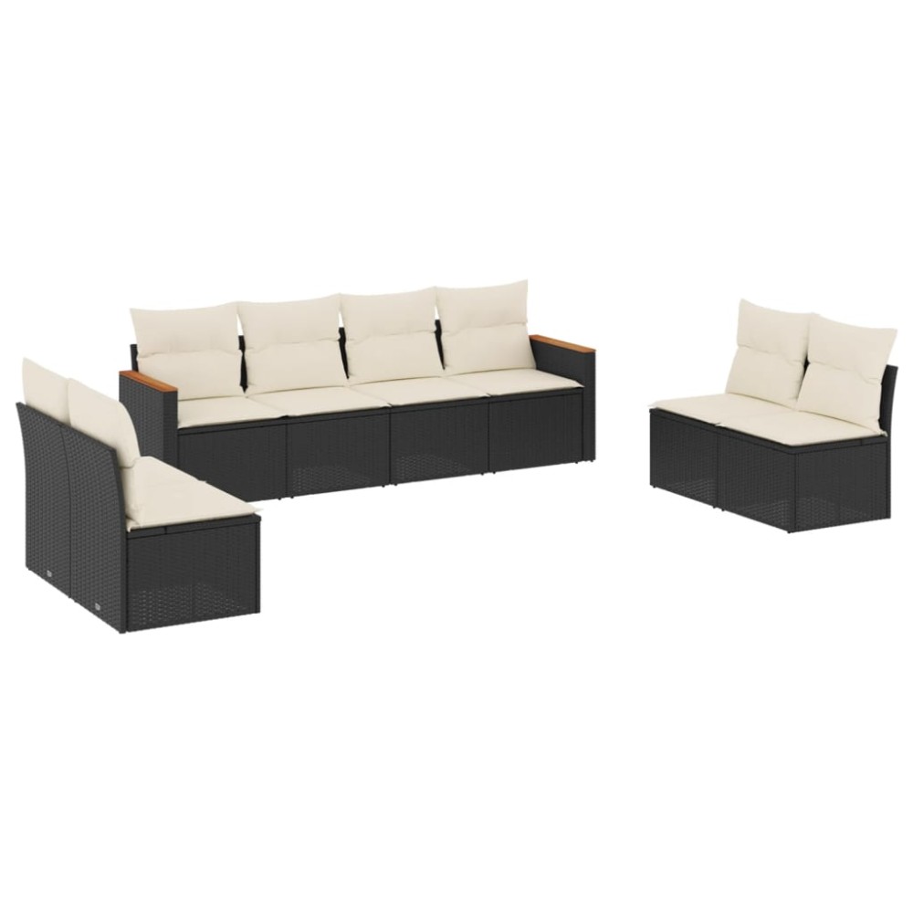vidaXL Set mobilier de grădină cu perne, 8 piese, negru, poliratan