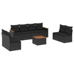 vidaXL Set mobilier de grădină cu perne, 9 piese, negru, poliratan vidaXL Set mobilier de grădină cu perne, 9 piese, negru, poliratan