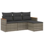 vidaXL Set canapea de grădină cu perne, 4 piese, gri, poliratan vidaXL Set canapea de grădină cu perne, 4 piese, gri, poliratan