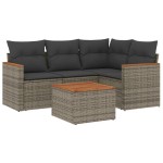 vidaXL Set canapea de grădină cu perne, 5 piese, gri, poliratan vidaXL Set canapea de grădină cu perne, 5 piese, gri, poliratan