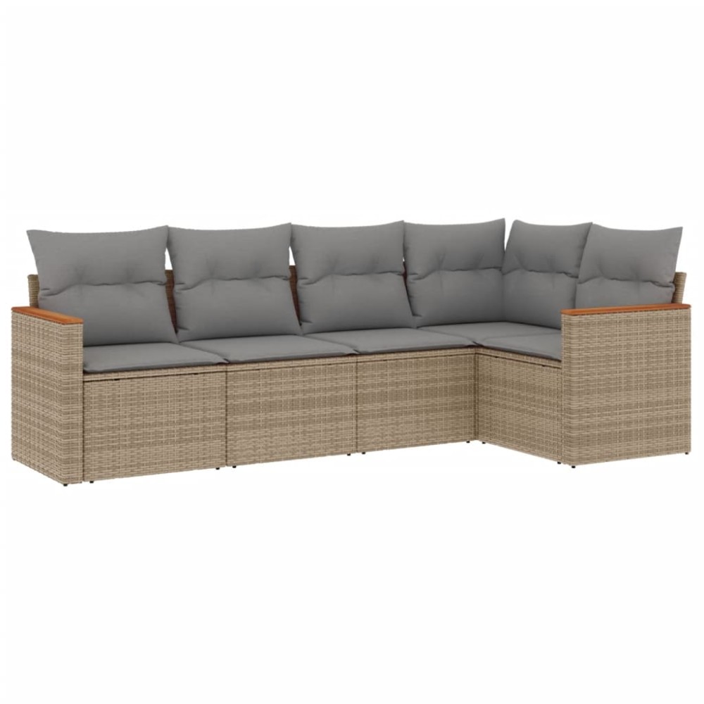 vidaXL Set canapele de grădină cu perne, 5 piese, bej, poliratan
