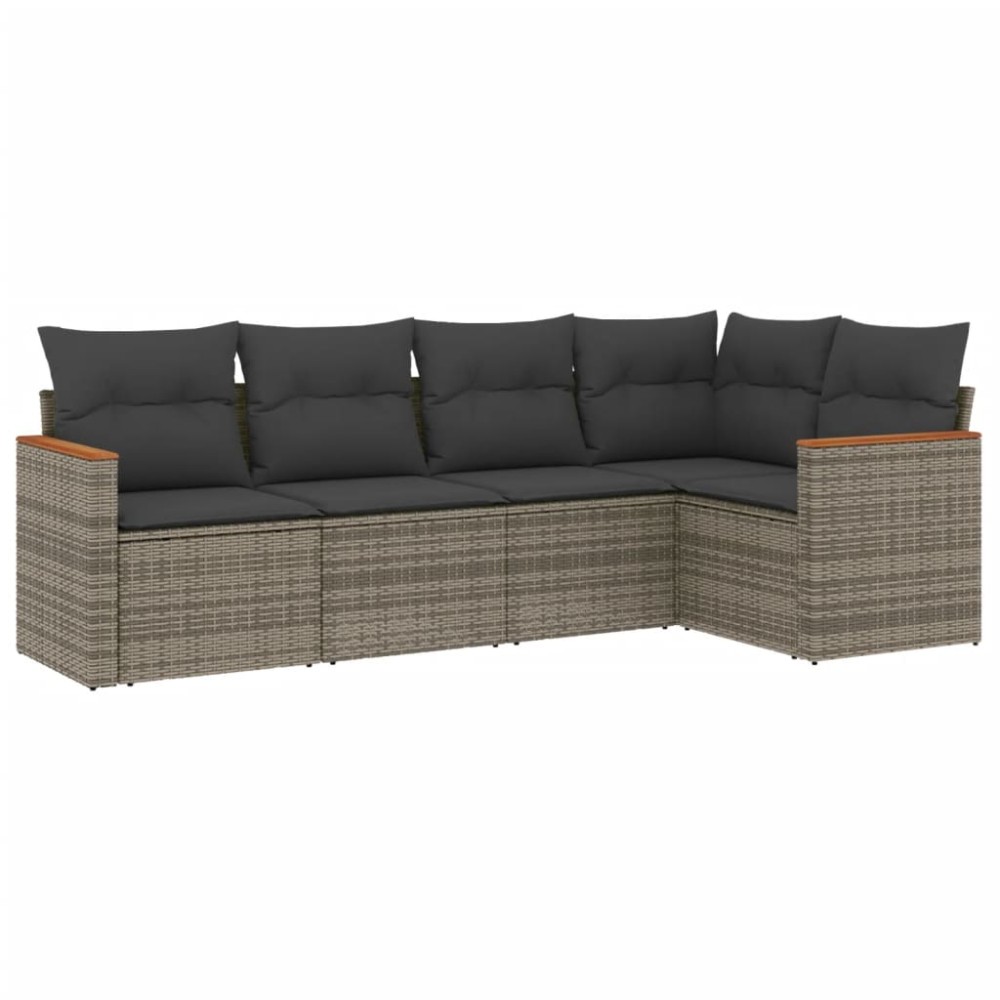 vidaXL Set canapea de grădină cu perne, 5 piese, gri, poliratan
